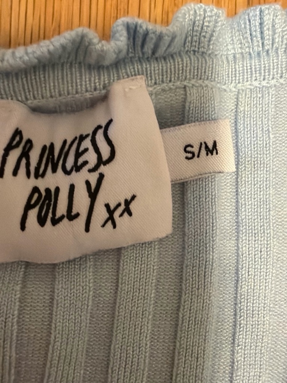 Princess Polly Light Blue Ribbed Ruffle-Trim Cardigan - Picture 2 of 3